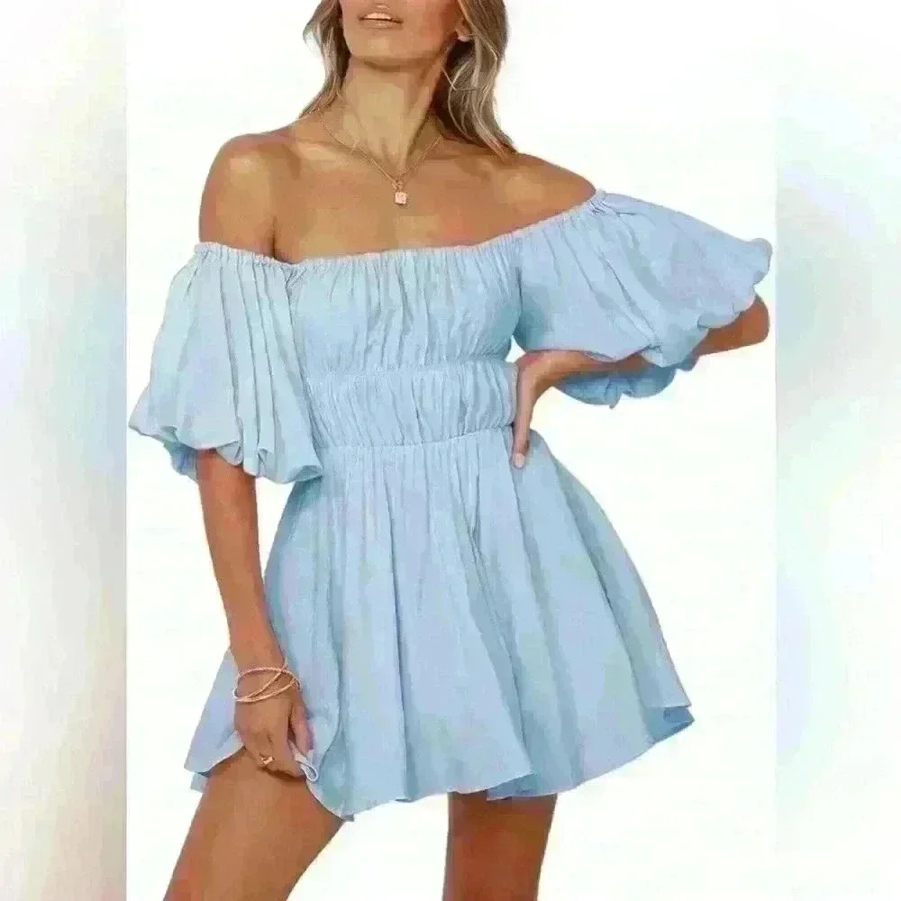 Dokotoo Off The Shoulder Mini Dress in Baby Blue - Size XXL